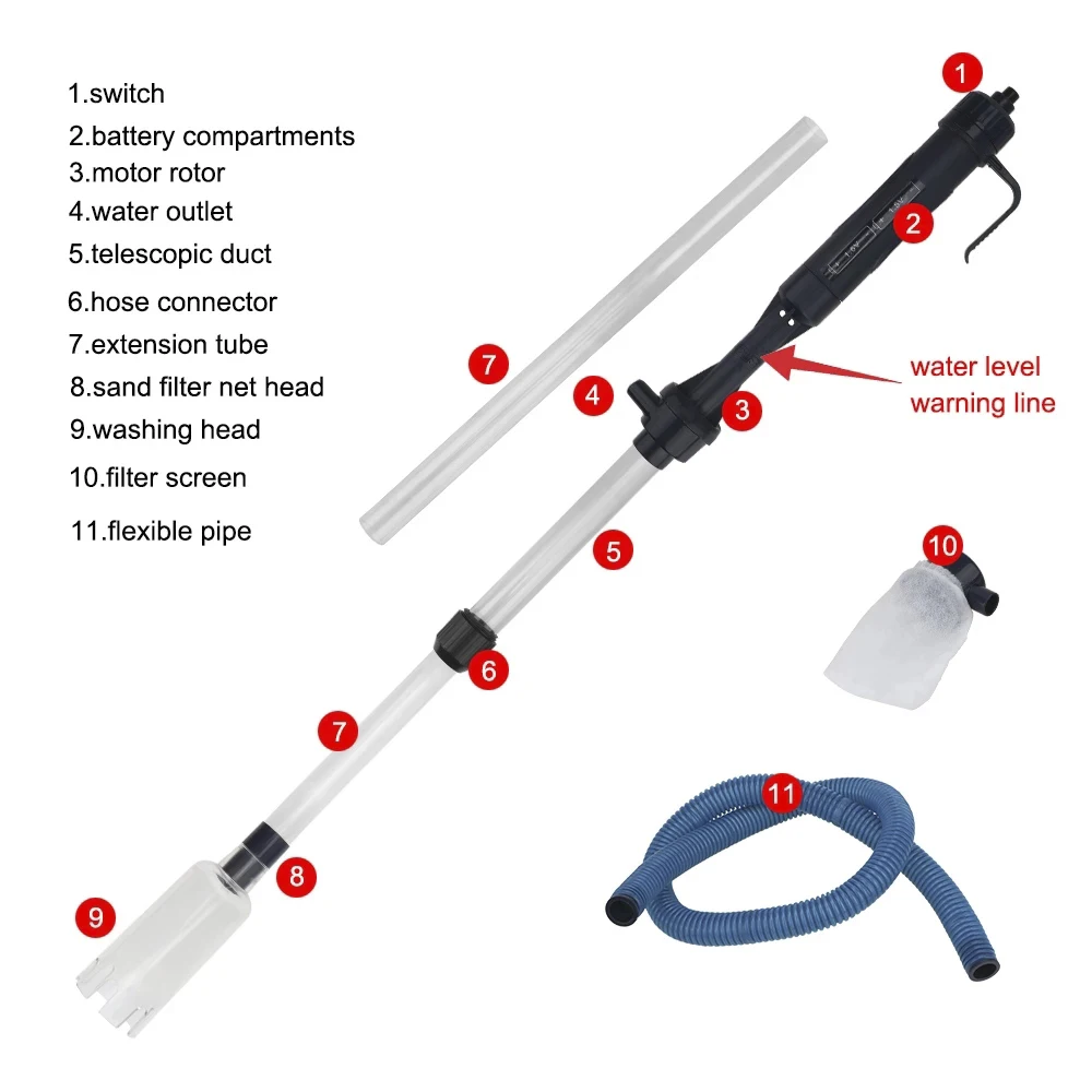 Electric Aquarium Siphon Cleaner Fish Tank Vacuum Gravel Cleaning Tool Water Changer with Air-Pressing Button Aquarium Accessory