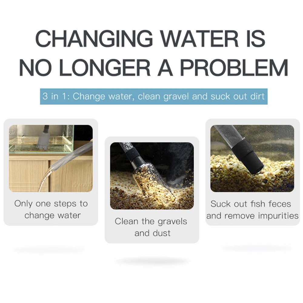 Electric Aquarium Siphon Cleaner Fish Tank Vacuum Gravel Cleaning Tool Water Changer with Air-Pressing Button Aquarium Accessory