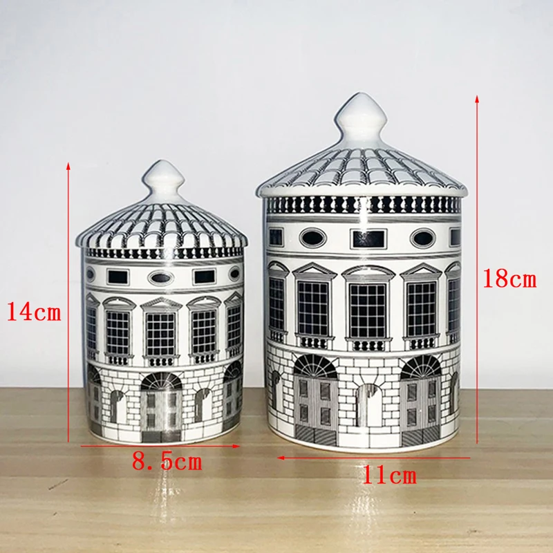 With Lid Colorful Building Funny European Ceramic Candle Holder Storage Jar Bottle Candlestick Home Ornament Art Desk Decoration
