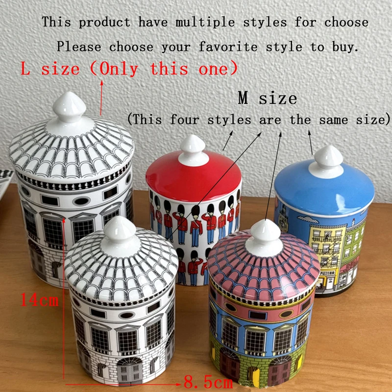 With Lid Colorful Building Funny European Ceramic Candle Holder Storage Jar Bottle Candlestick Home Ornament Art Desk Decoration