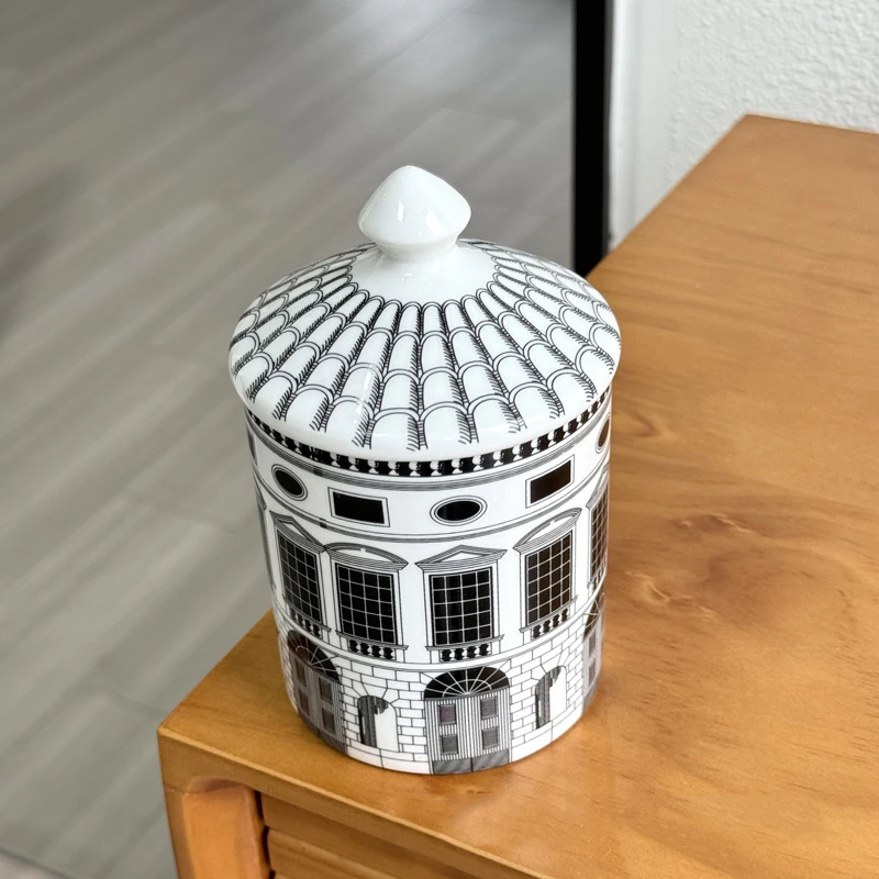 With Lid Colorful Building Funny European Ceramic Candle Holder Storage Jar Bottle Candlestick Home Ornament Art Desk Decoration