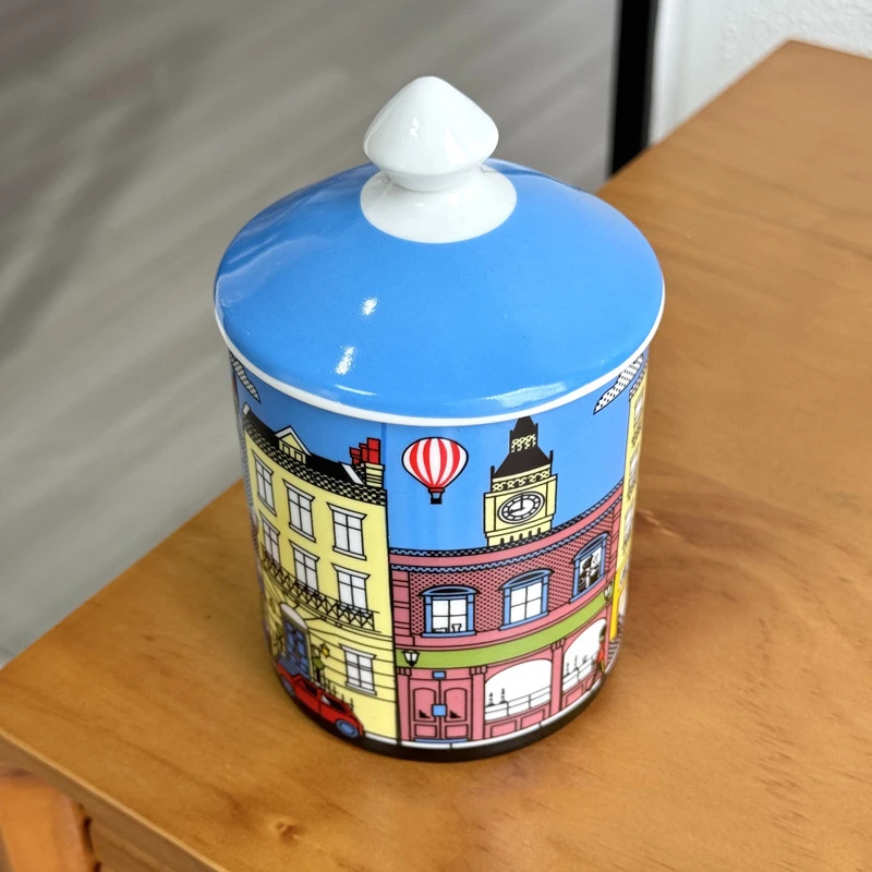 With Lid Colorful Building Funny European Ceramic Candle Holder Storage Jar Bottle Candlestick Home Ornament Art Desk Decoration