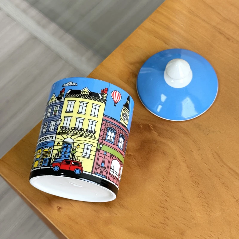 With Lid Colorful Building Funny European Ceramic Candle Holder Storage Jar Bottle Candlestick Home Ornament Art Desk Decoration