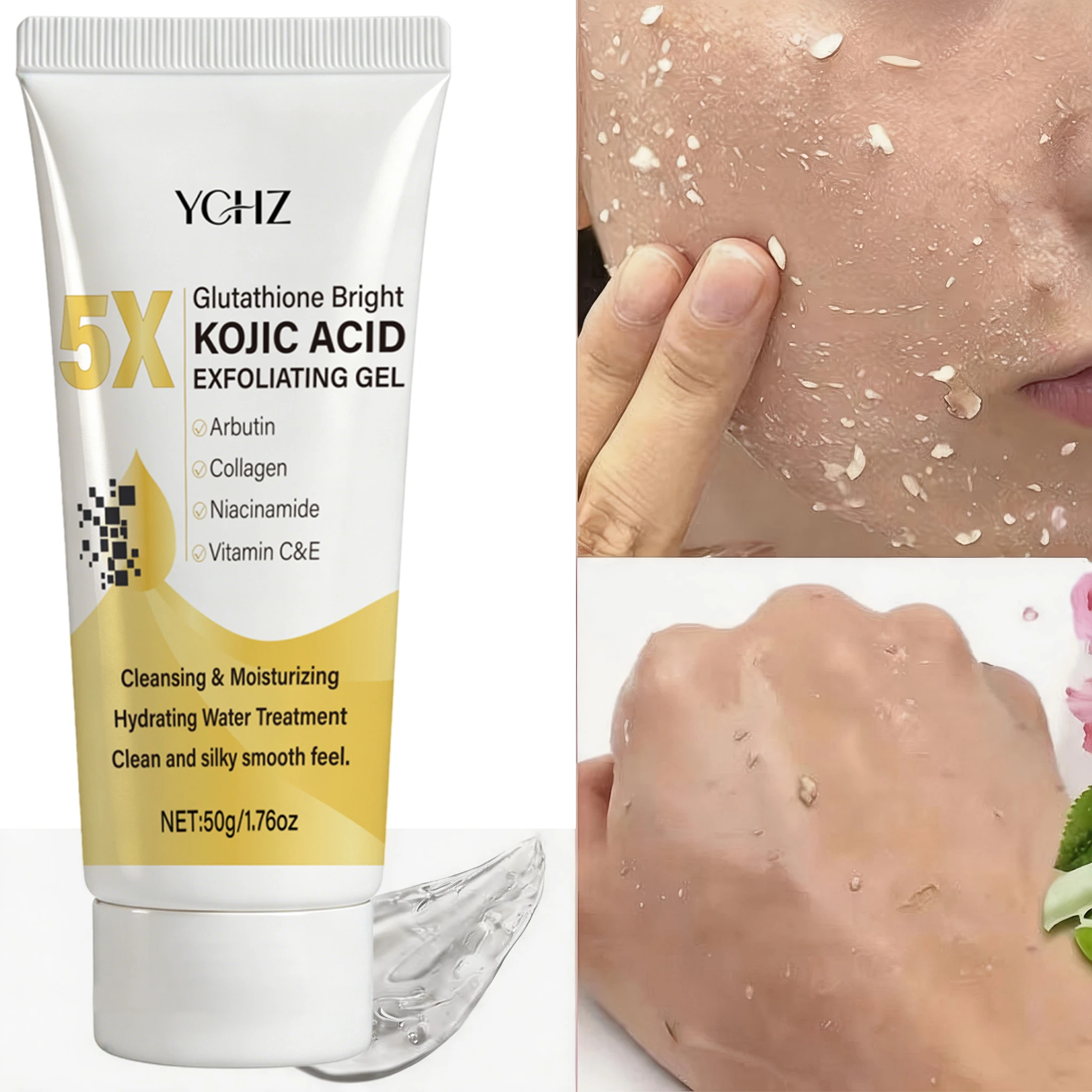 Kojic Acid Deep Cleansing Exfoliating Gel, Evens Out Skin Tone, Eliminates Dark Spots and Dullness, Long-Lasting Moisturizing, Cleans Pores - Non-Greasy, Suitable for Both Men and Women - Whitening and Moisturizing, for Day and Night Use, 50g