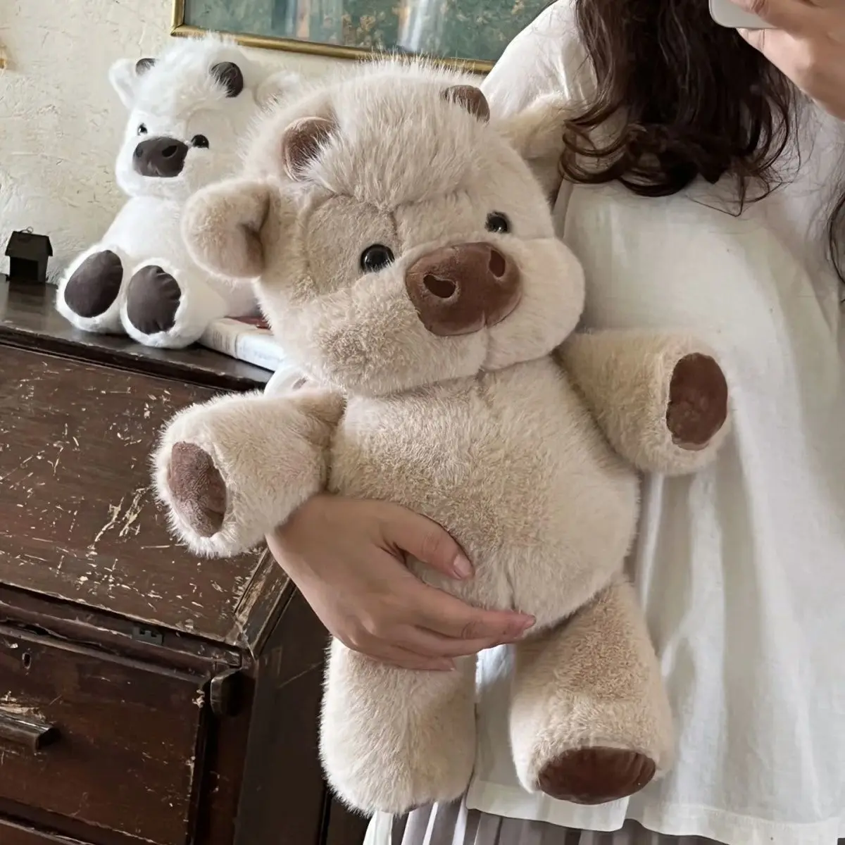 45/60CM Kawaii Cute Highland Calf Doll Running Little Cow Su Plush Toy Companion Toy Holiday Birthday Gift Decorative Ornament