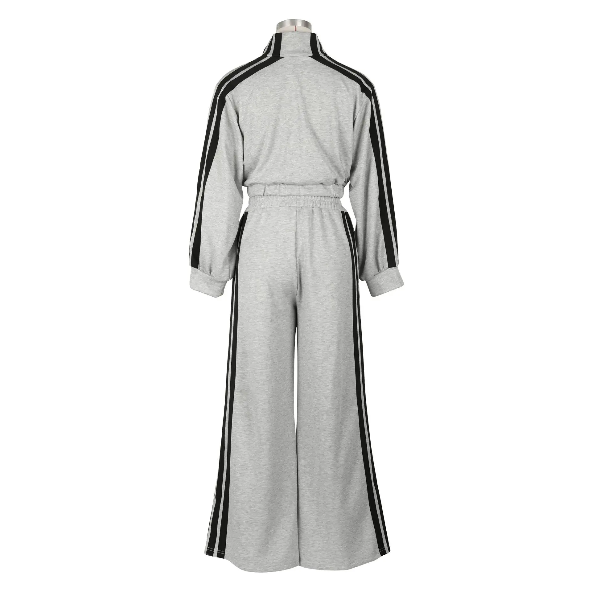 Women Wide Leg Pants Suit 2 Piece Sets Striped Jacket Floor Length Trouser Tracksuit Single Breasted 2025 Autumn Casual Ensemble