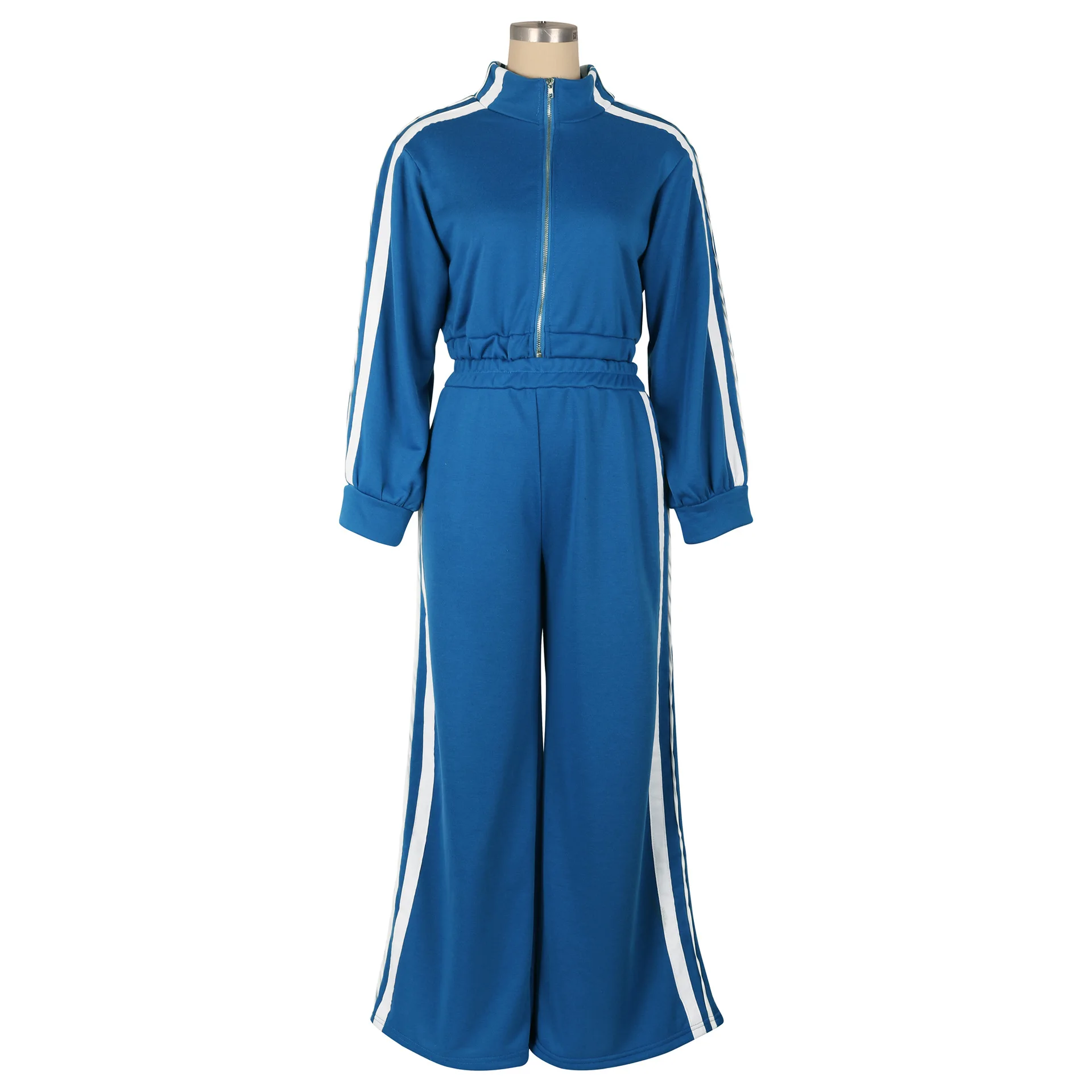 Women Wide Leg Pants Suit 2 Piece Sets Striped Jacket Floor Length Trouser Tracksuit Single Breasted 2025 Autumn Casual Ensemble