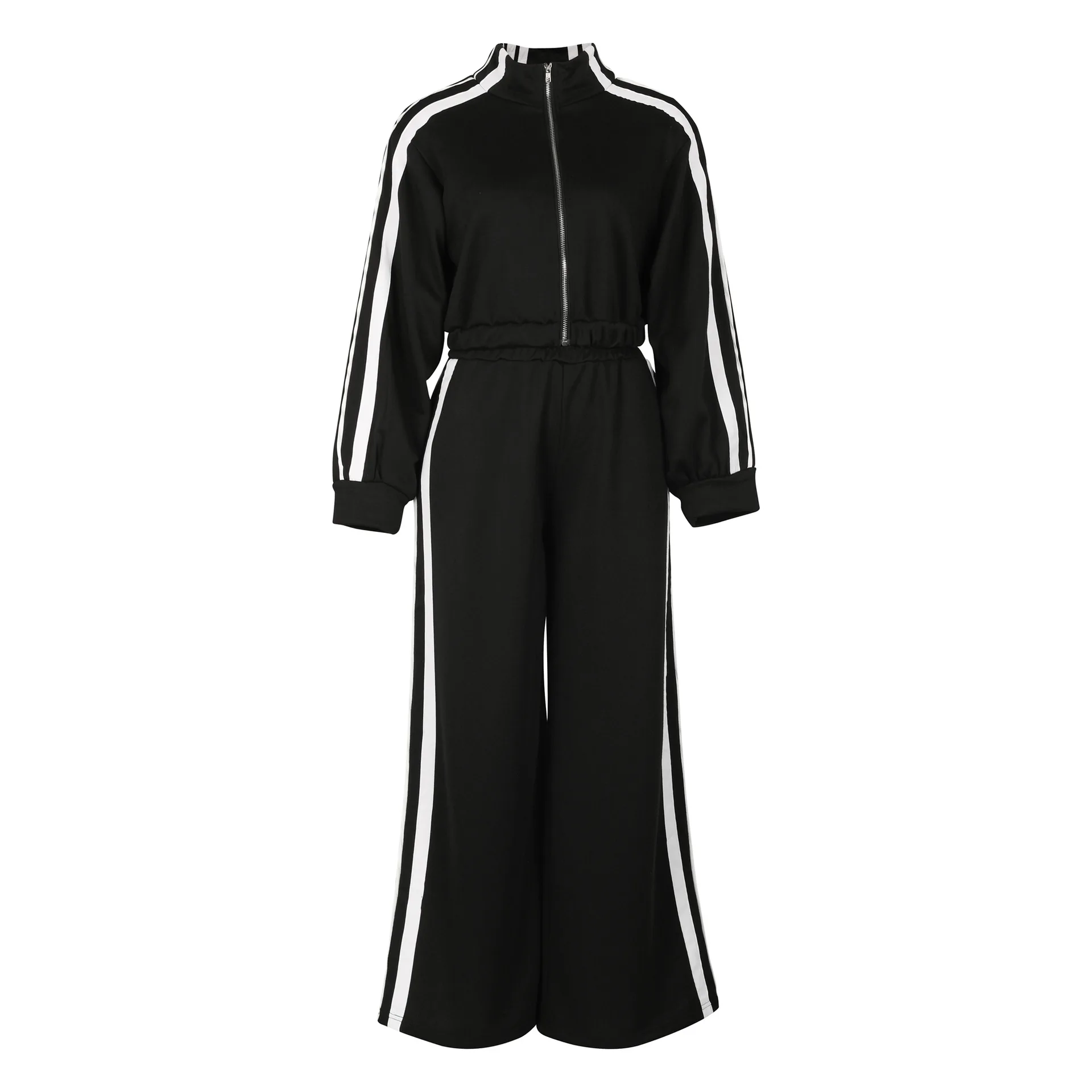 Women Wide Leg Pants Suit 2 Piece Sets Striped Jacket Floor Length Trouser Tracksuit Single Breasted 2025 Autumn Casual Ensemble
