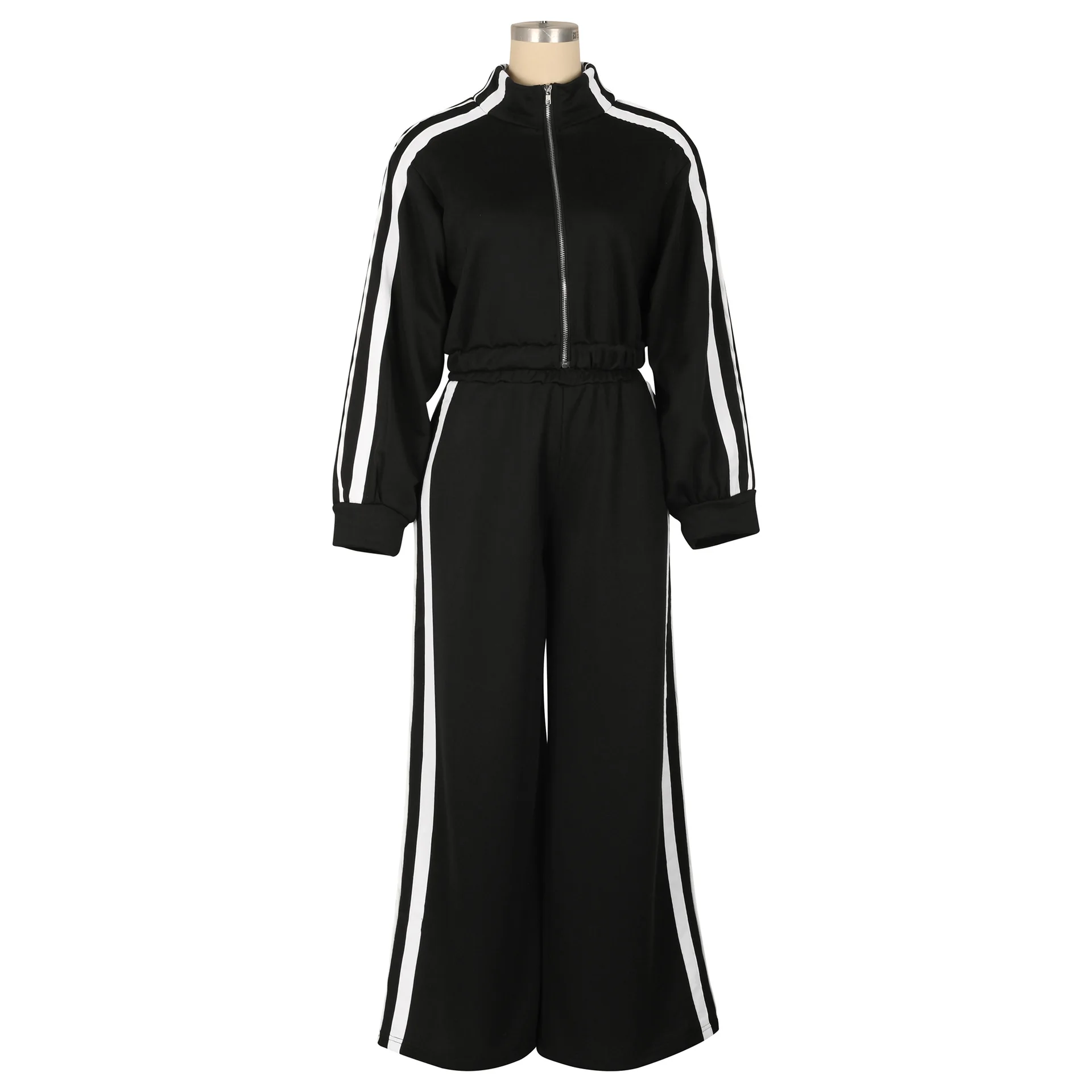 Women Wide Leg Pants Suit 2 Piece Sets Striped Jacket Floor Length Trouser Tracksuit Single Breasted 2025 Autumn Casual Ensemble