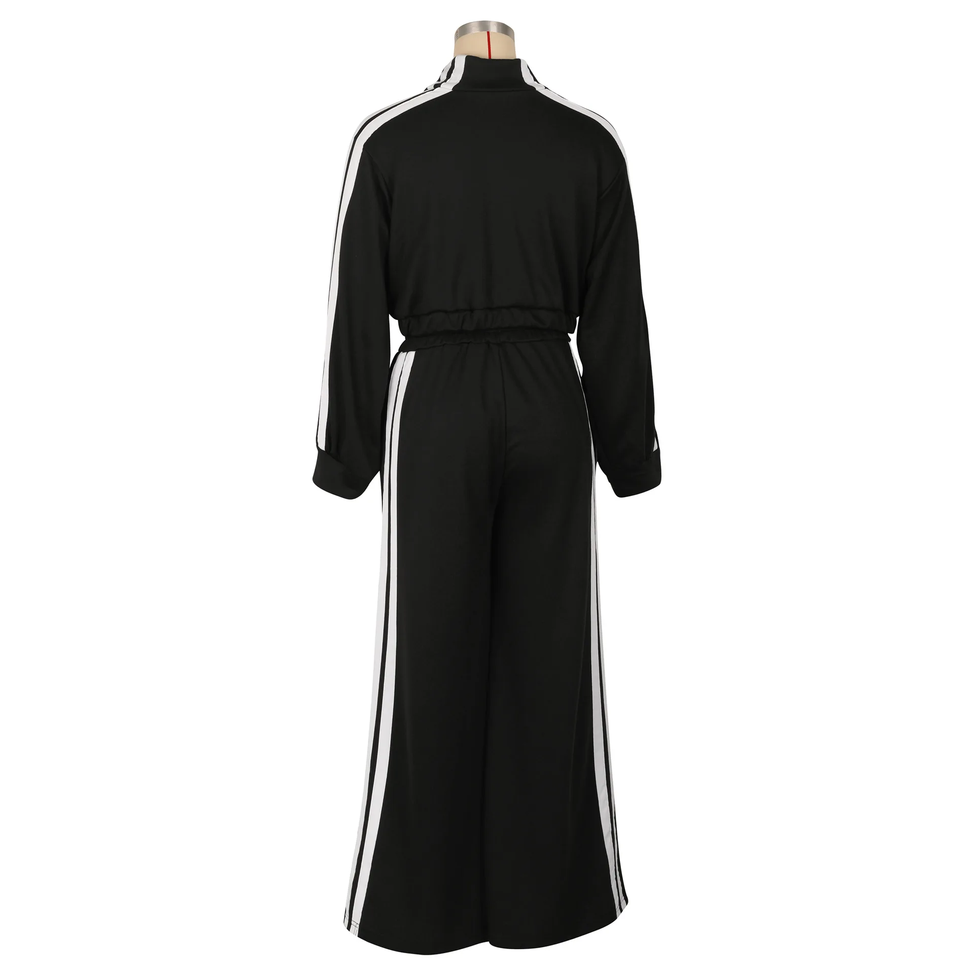 Women Wide Leg Pants Suit 2 Piece Sets Striped Jacket Floor Length Trouser Tracksuit Single Breasted 2025 Autumn Casual Ensemble