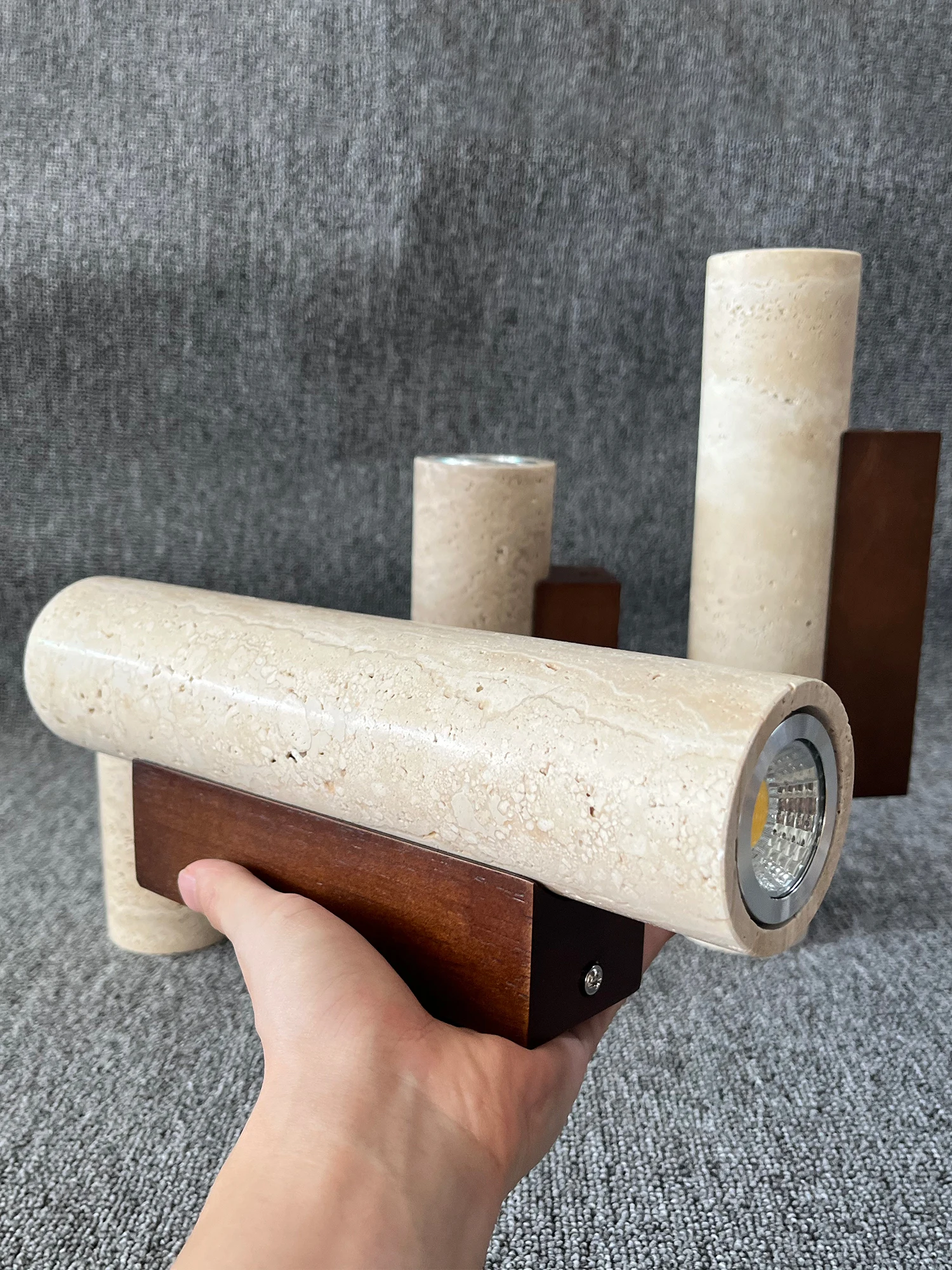 Yellow Travertine Wall Lamp Vintage Design Wood Stone Sconce Light LED Lighting Fixture Bedroom Living Room Bedside Home Decor