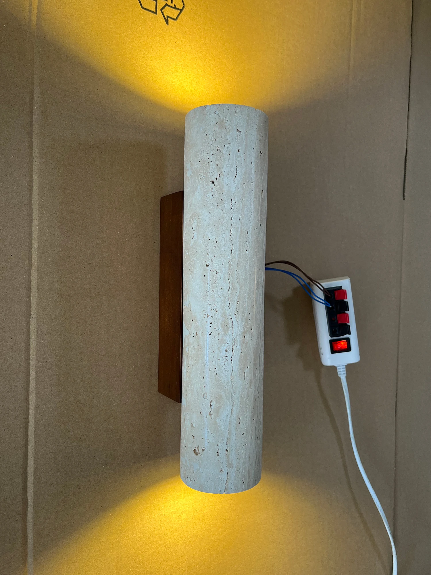 Yellow Travertine Wall Lamp Vintage Design Wood Stone Sconce Light LED Lighting Fixture Bedroom Living Room Bedside Home Decor