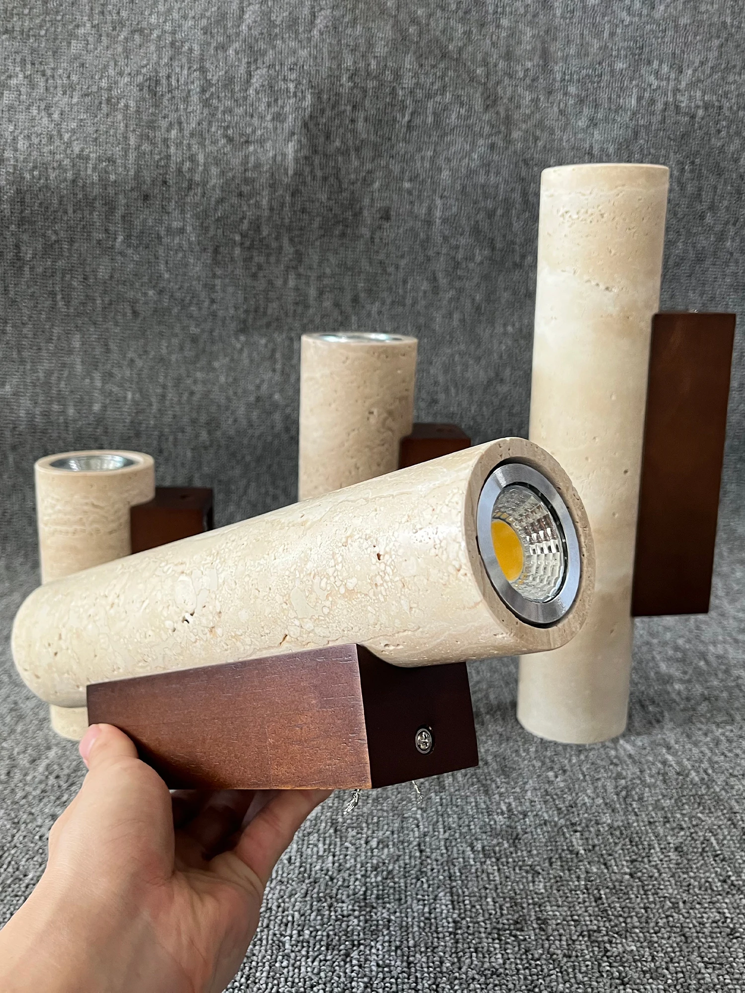 Yellow Travertine Wall Lamp Vintage Design Wood Stone Sconce Light LED Lighting Fixture Bedroom Living Room Bedside Home Decor