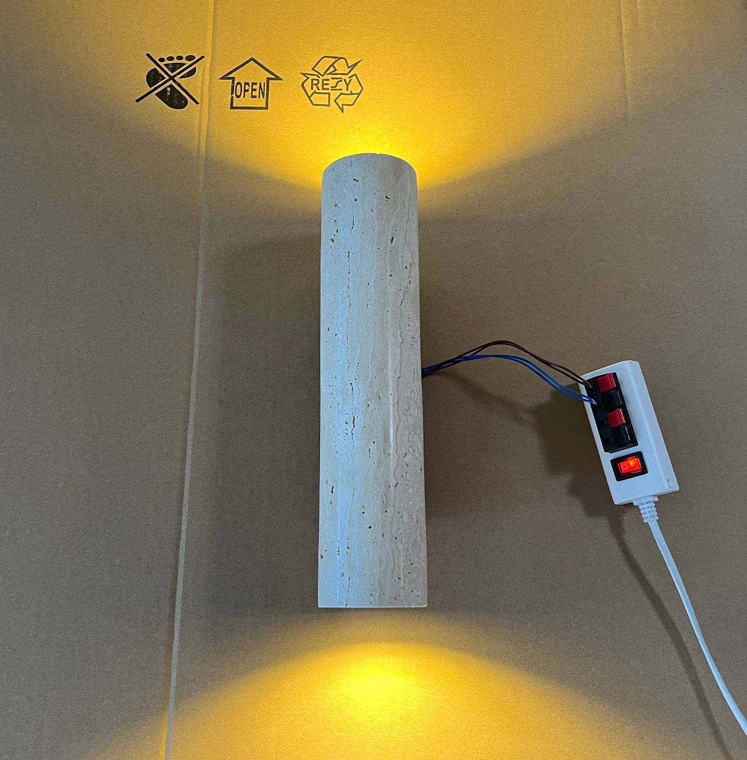 Yellow Travertine Wall Lamp Vintage Design Wood Stone Sconce Light LED Lighting Fixture Bedroom Living Room Bedside Home Decor