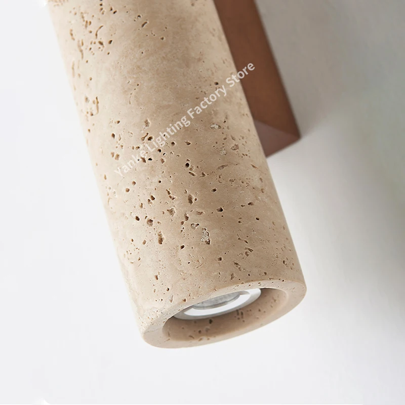 Yellow Travertine Wall Lamp Vintage Design Wood Stone Sconce Light LED Lighting Fixture Bedroom Living Room Bedside Home Decor