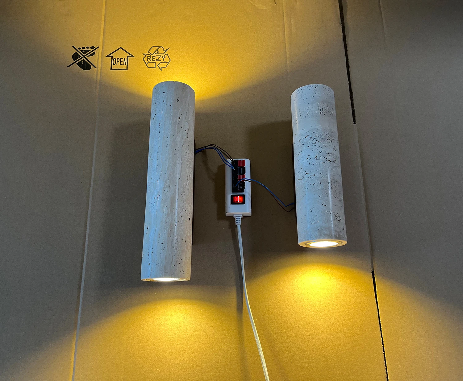 Yellow Travertine Wall Lamp Vintage Design Wood Stone Sconce Light LED Lighting Fixture Bedroom Living Room Bedside Home Decor