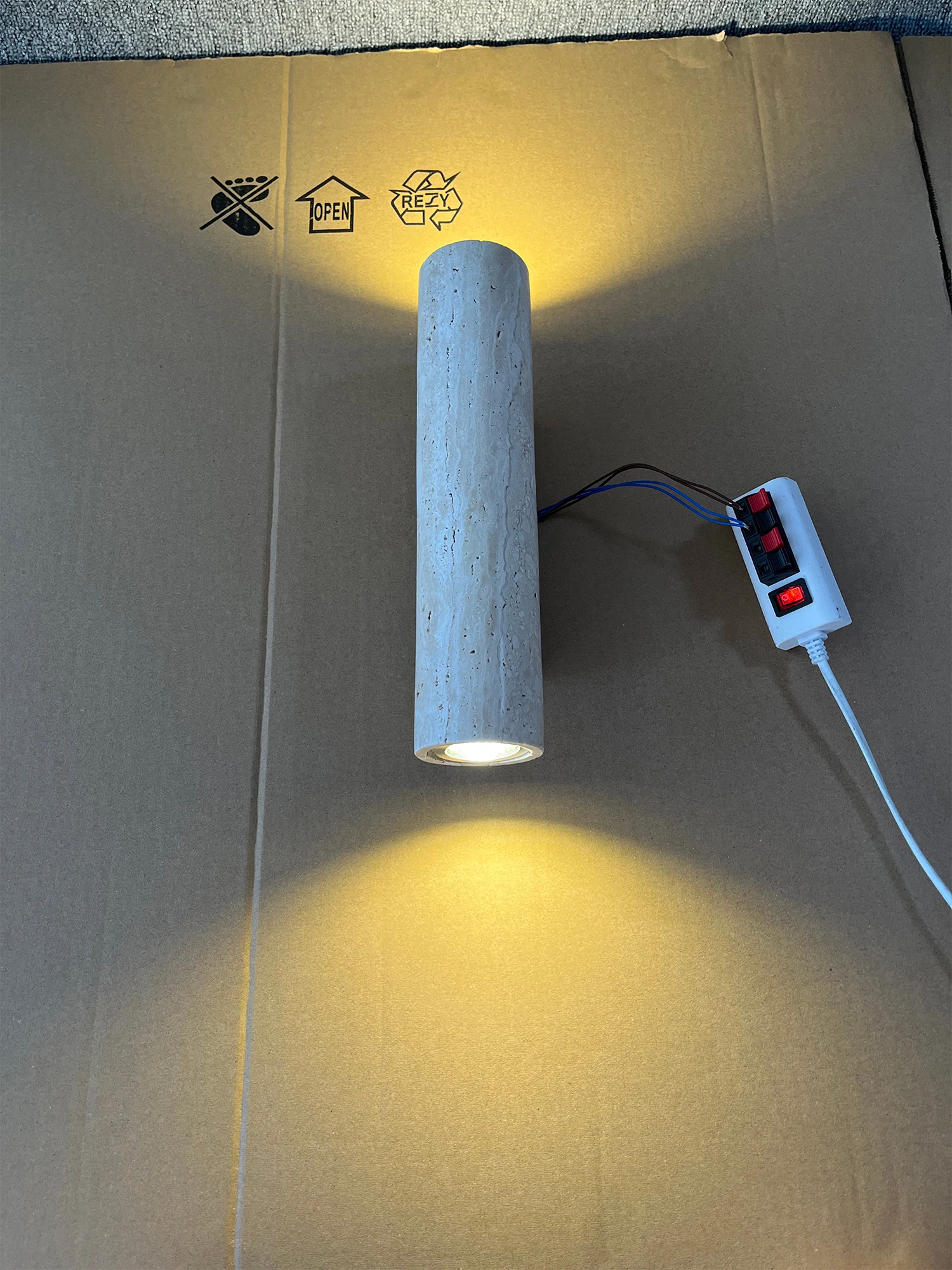 Yellow Travertine Wall Lamp Vintage Design Wood Stone Sconce Light LED Lighting Fixture Bedroom Living Room Bedside Home Decor
