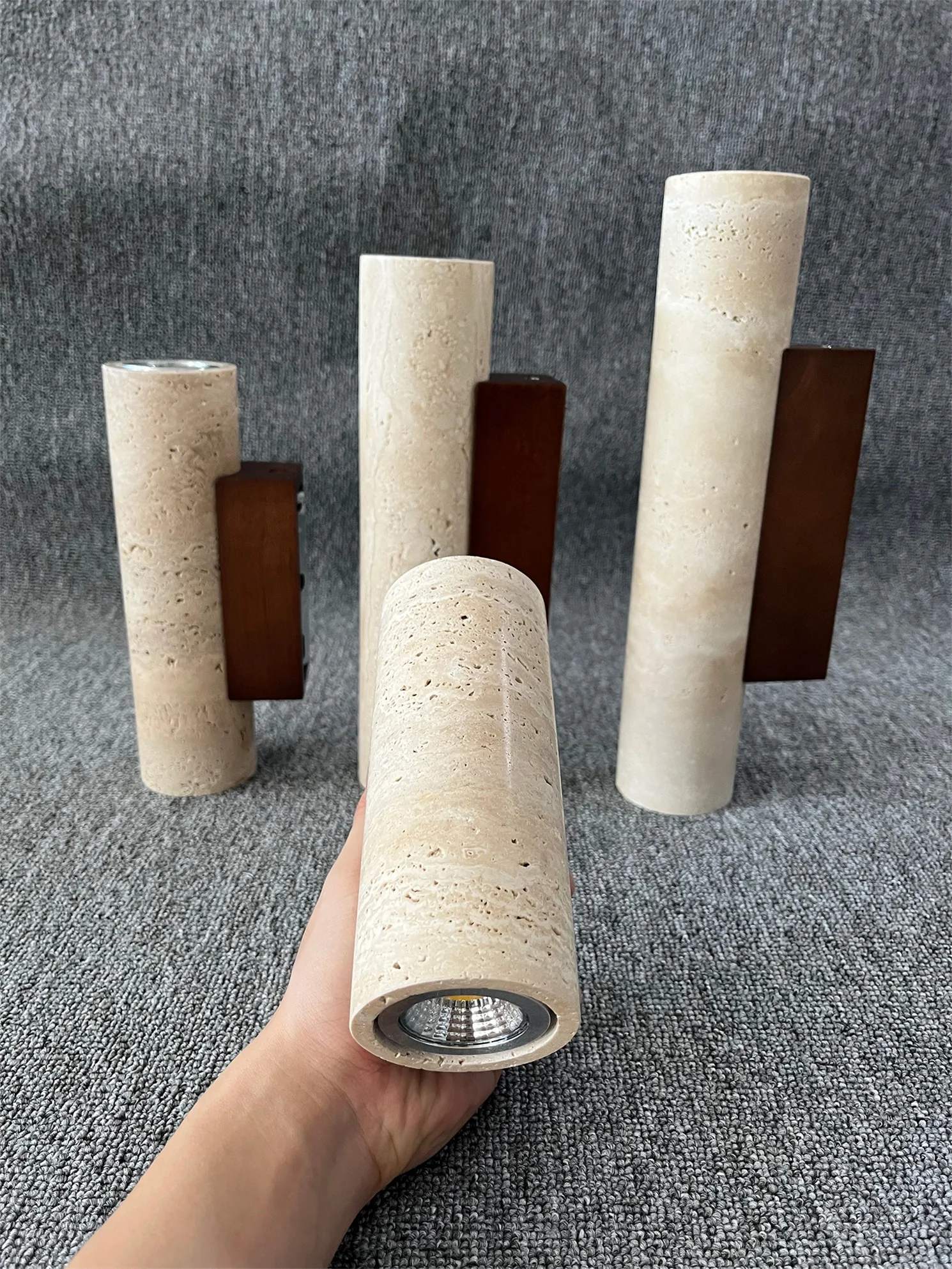 Yellow Travertine Wall Lamp Vintage Design Wood Stone Sconce Light LED Lighting Fixture Bedroom Living Room Bedside Home Decor