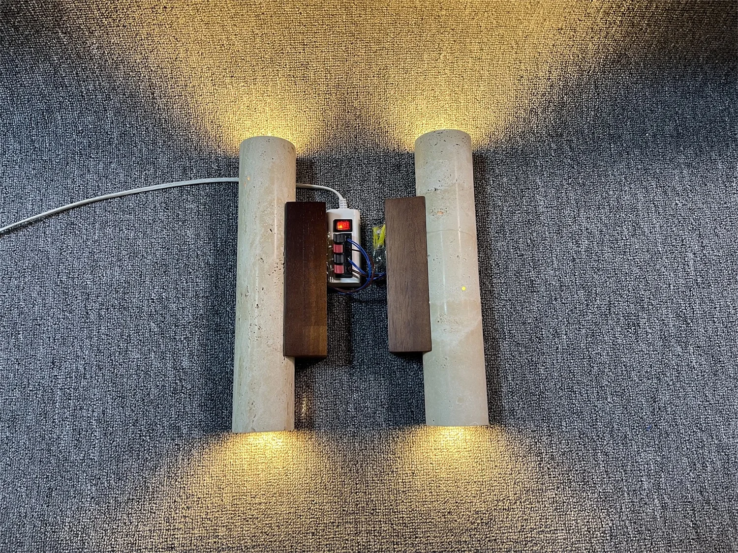 Yellow Travertine Wall Lamp Vintage Design Wood Stone Sconce Light LED Lighting Fixture Bedroom Living Room Bedside Home Decor