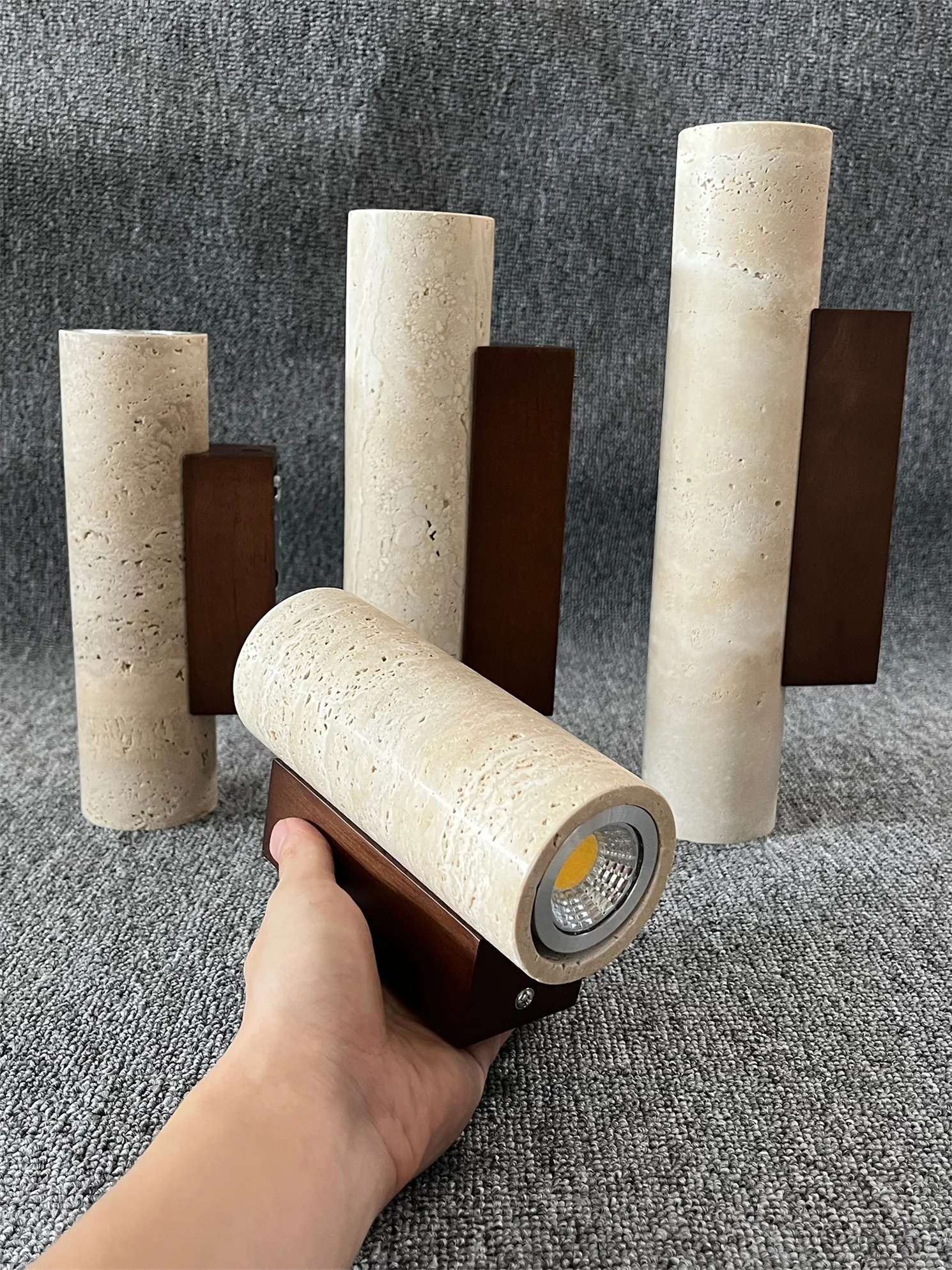 Yellow Travertine Wall Lamp Vintage Design Wood Stone Sconce Light LED Lighting Fixture Bedroom Living Room Bedside Home Decor