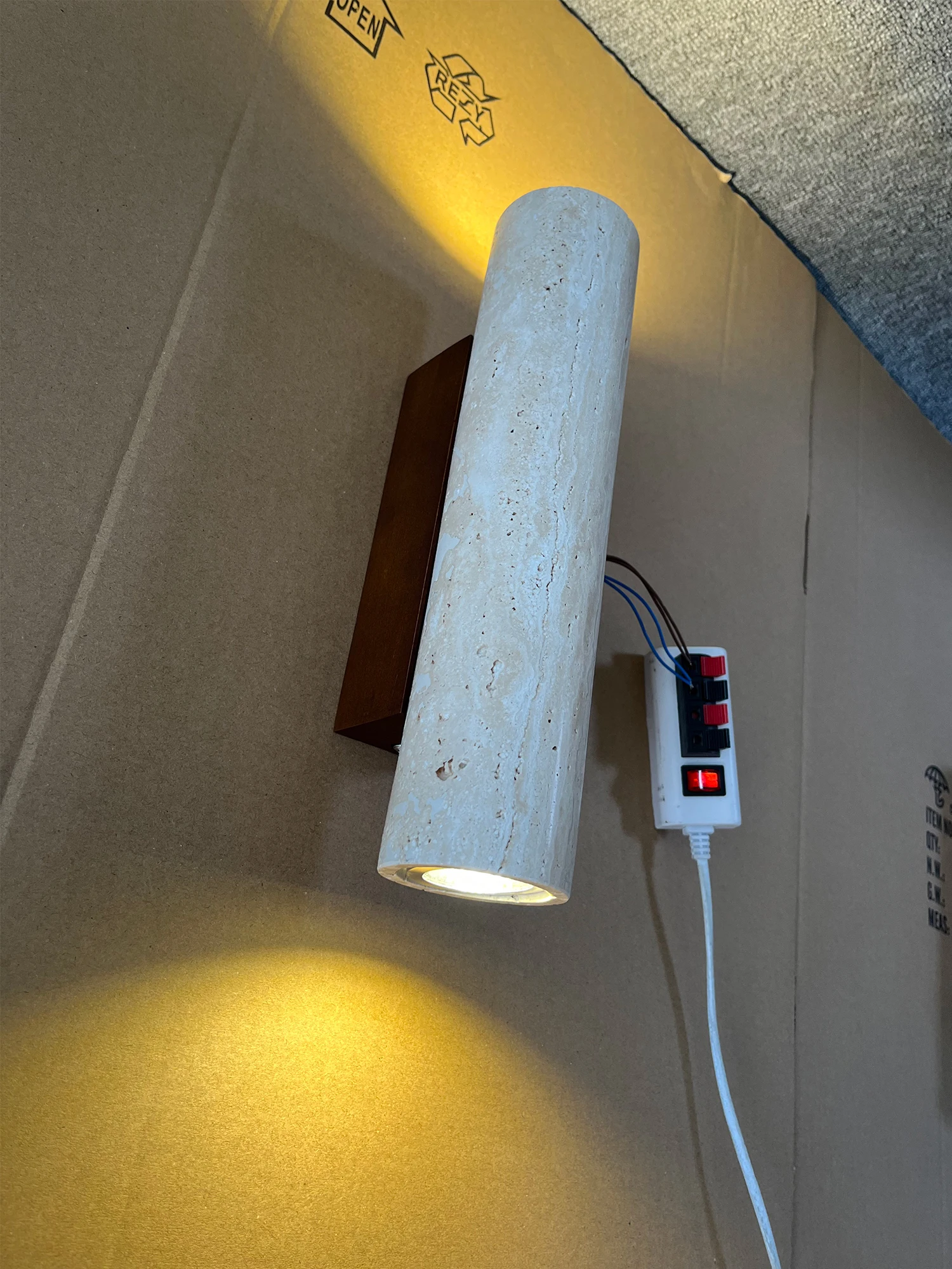 Yellow Travertine Wall Lamp Vintage Design Wood Stone Sconce Light LED Lighting Fixture Bedroom Living Room Bedside Home Decor