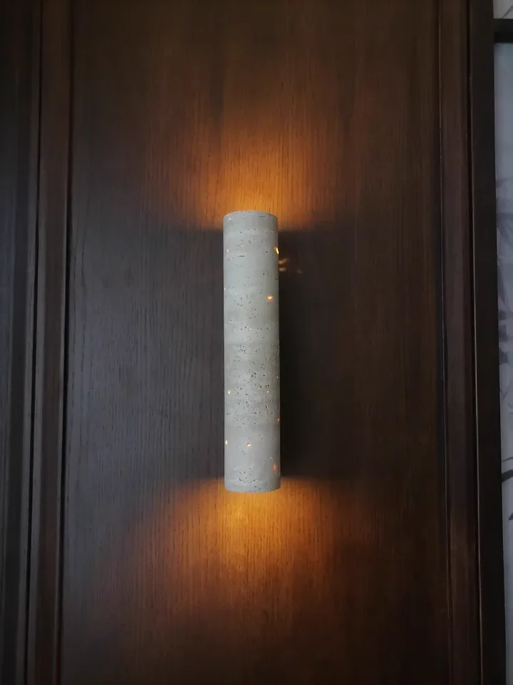 Yellow Travertine Wall Lamp Vintage Design Wood Stone Sconce Light LED Lighting Fixture Bedroom Living Room Bedside Home Decor