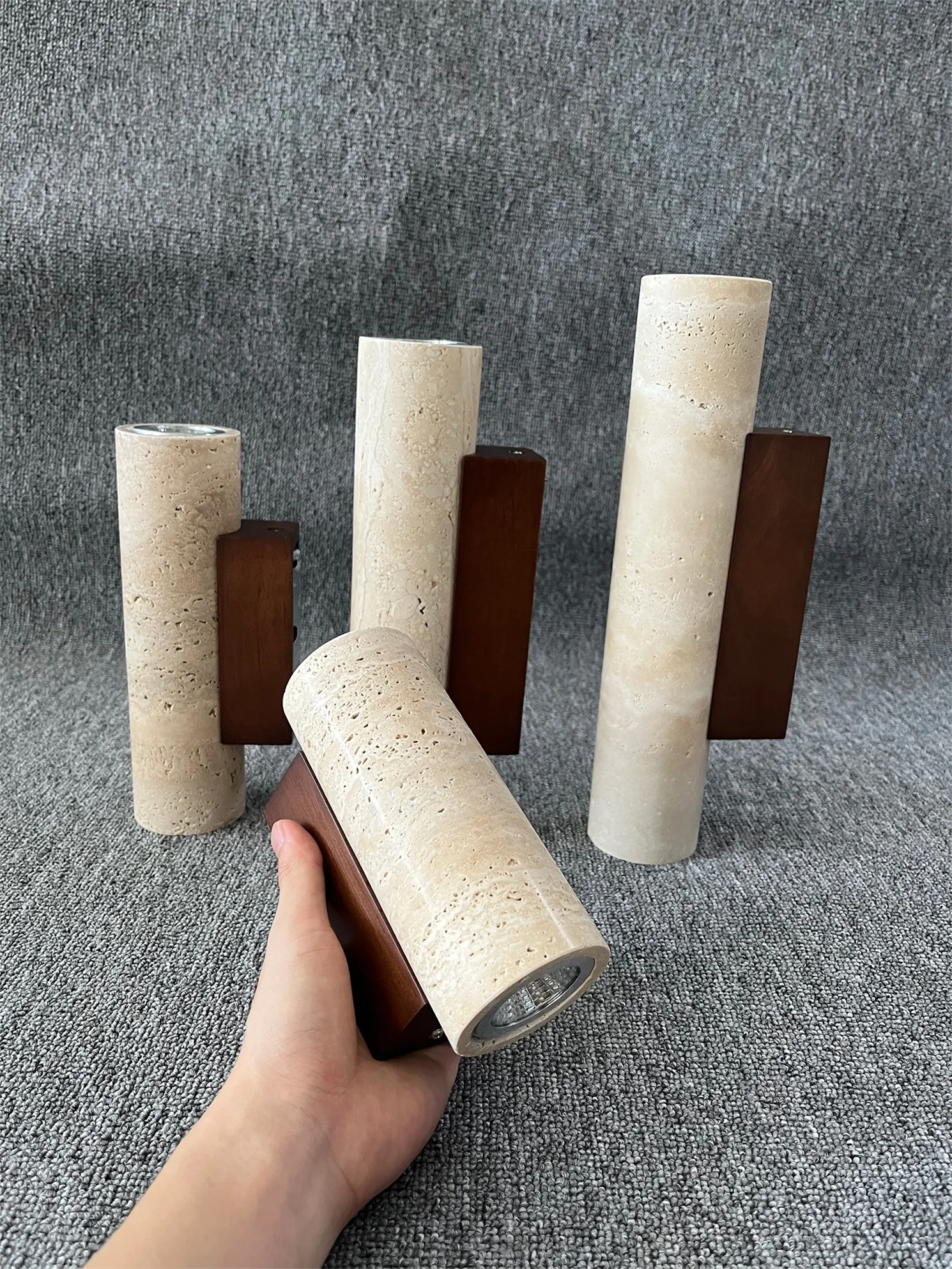 Yellow Travertine Wall Lamp Vintage Design Wood Stone Sconce Light LED Lighting Fixture Bedroom Living Room Bedside Home Decor