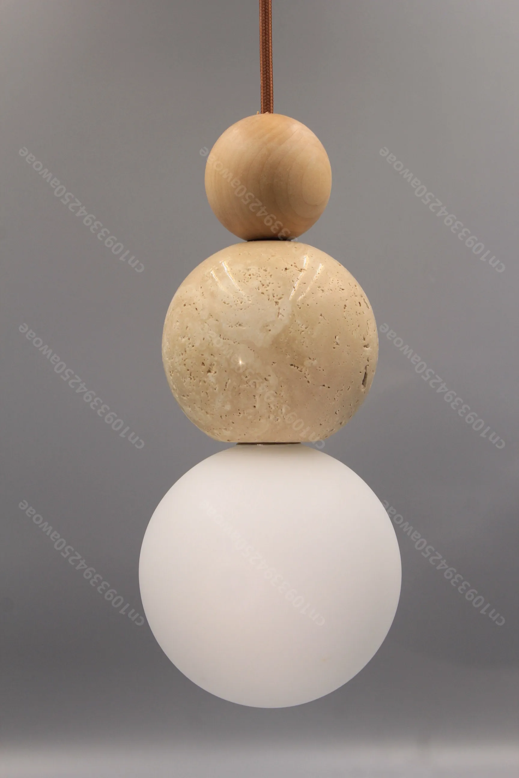 Luma Cream Style Yellow Travertine Pendant Lights, Nature Stone Wood Hanging Lamps for Bedroom Bedside Restaurant Kitchen Island