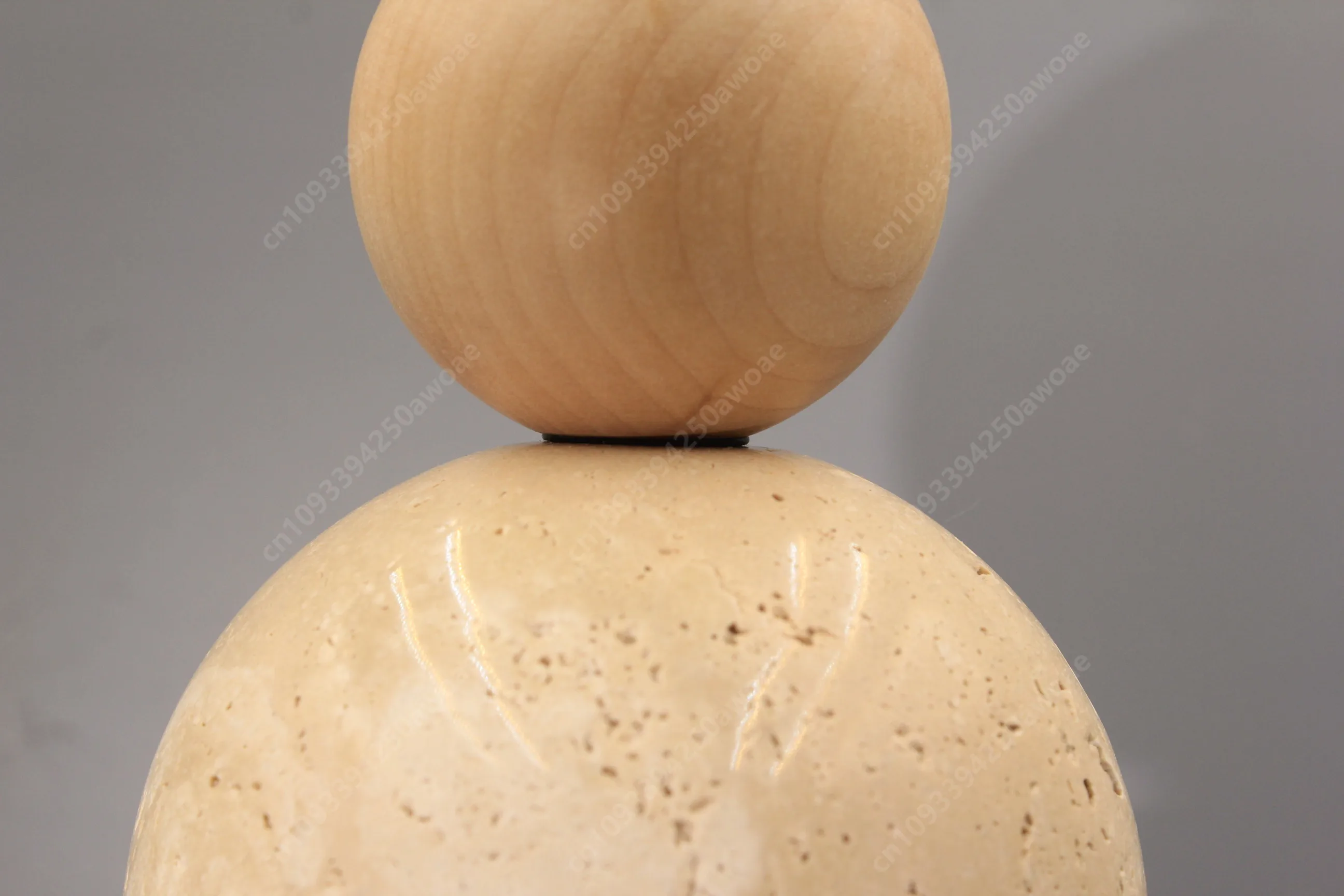 Luma Cream Style Yellow Travertine Pendant Lights, Nature Stone Wood Hanging Lamps for Bedroom Bedside Restaurant Kitchen Island