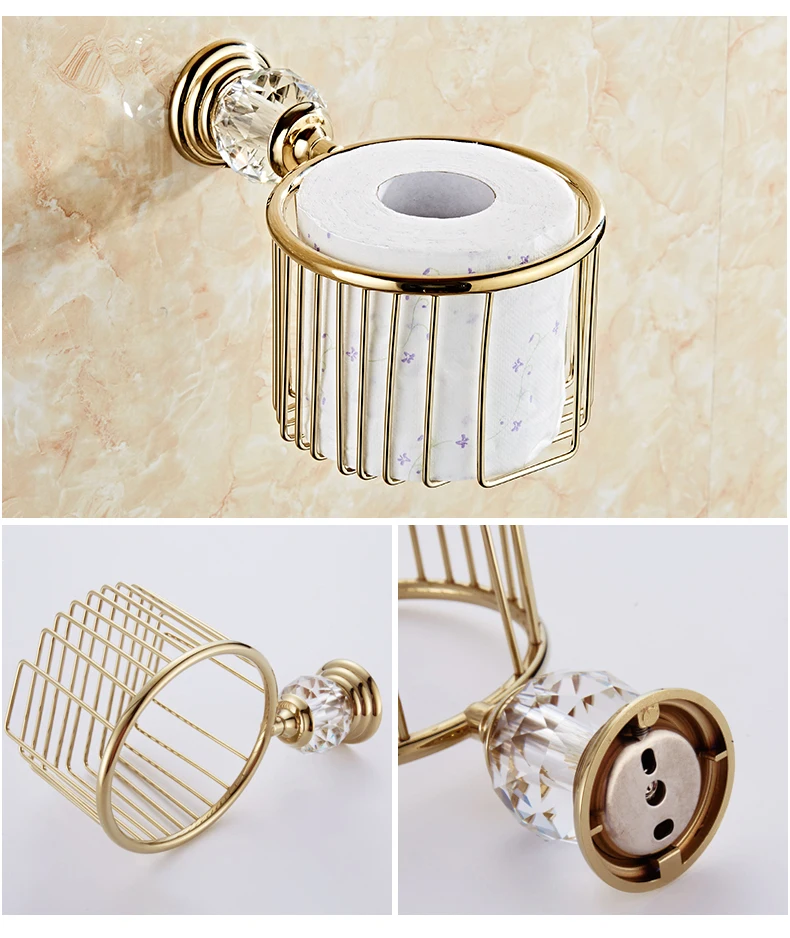 Bathroom Towel Shelf Gold Finished Bath Toilet Paper Holder Robe Hook Towel Rack Holder Tumble Holder Soap Basket ELG85400