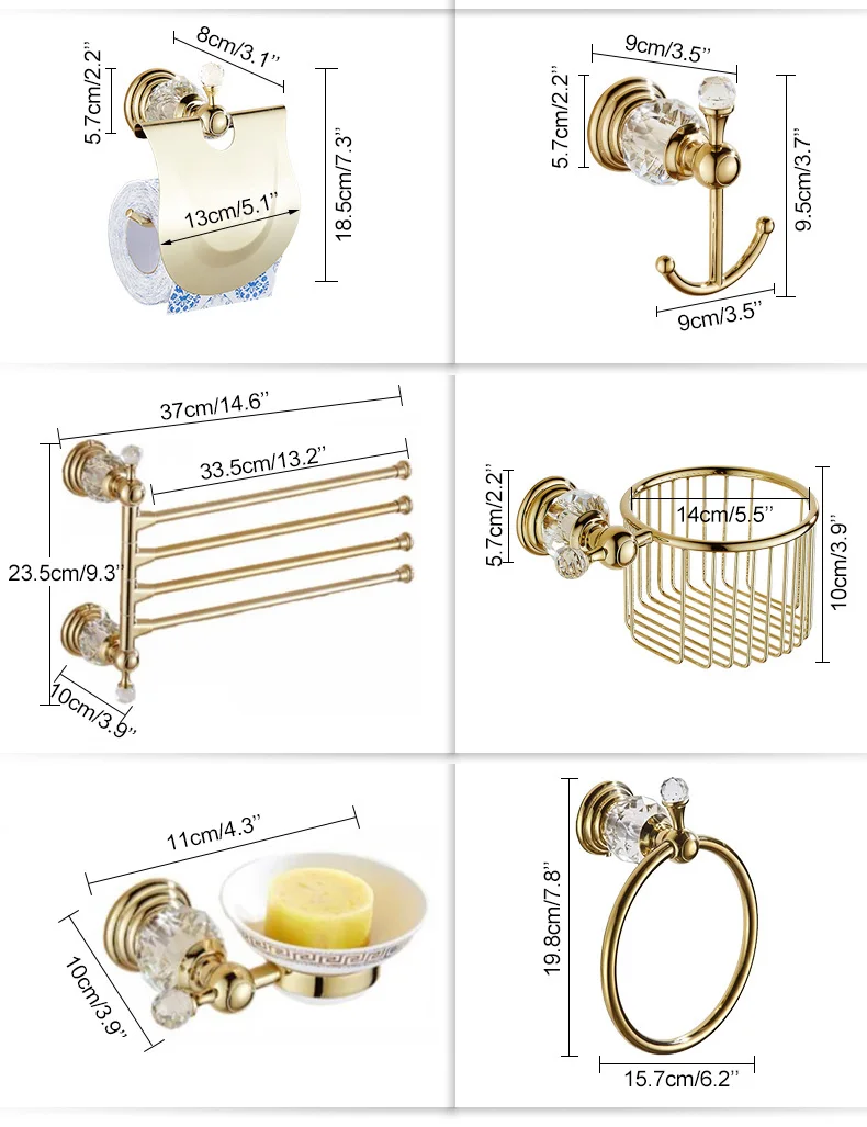 Bathroom Towel Shelf Gold Finished Bath Toilet Paper Holder Robe Hook Towel Rack Holder Tumble Holder Soap Basket ELG85400