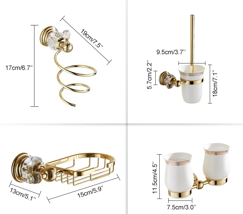 Bathroom Towel Shelf Gold Finished Bath Toilet Paper Holder Robe Hook Towel Rack Holder Tumble Holder Soap Basket ELG85400