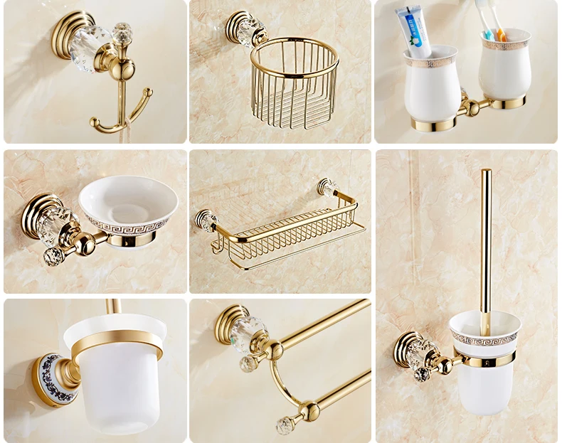 Bathroom Towel Shelf Gold Finished Bath Toilet Paper Holder Robe Hook Towel Rack Holder Tumble Holder Soap Basket ELG85400