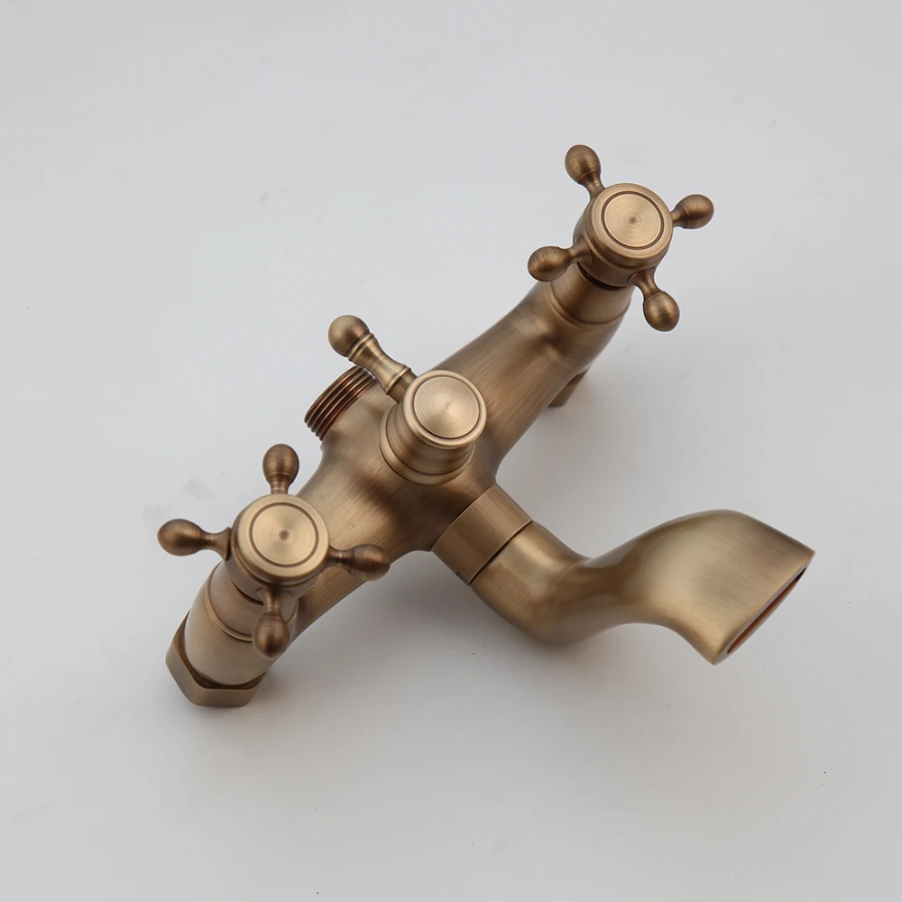 KEMAIDI Antique Brass Shower Fixture 8 Inch Rainfall Shower Head with Handheld Spray Dual Knobs Mixer Bathroom Triple Function