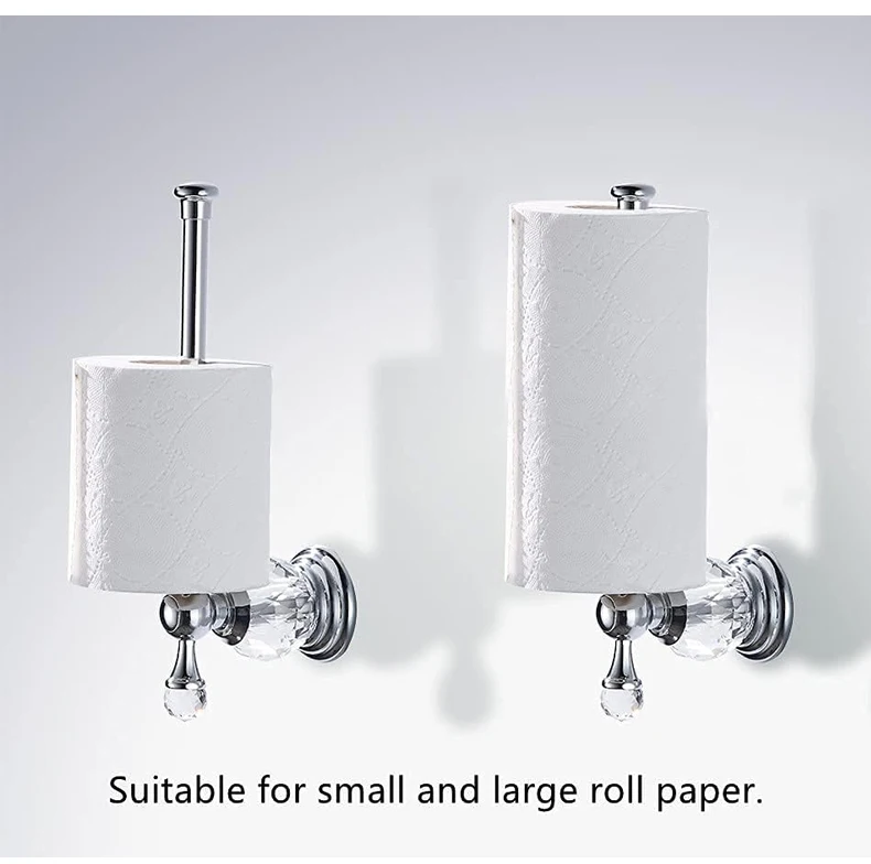 Gold Paper Roll Holder Crystal,Chrome Toilet Paper Holder, Crystal Bathroom Tissue Paper Holder Silver Toilet Roll Hanger Wall