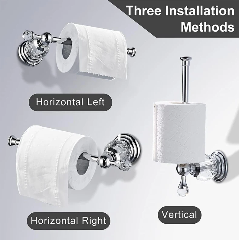 Gold Paper Roll Holder Crystal,Chrome Toilet Paper Holder, Crystal Bathroom Tissue Paper Holder Silver Toilet Roll Hanger Wall