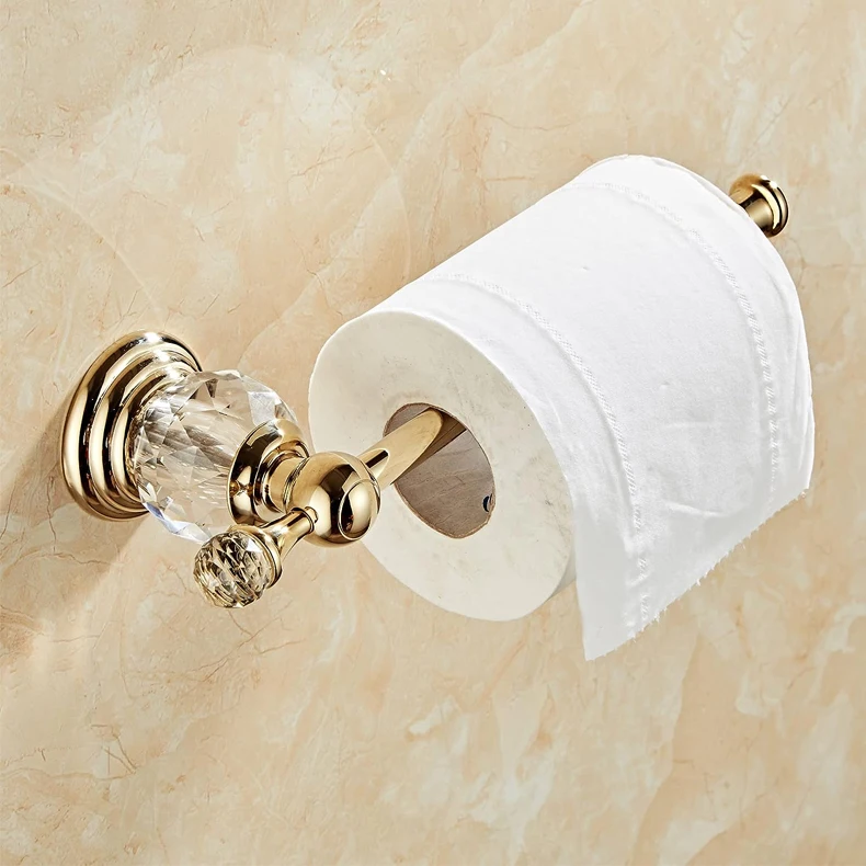 Gold Paper Roll Holder Crystal,Chrome Toilet Paper Holder, Crystal Bathroom Tissue Paper Holder Silver Toilet Roll Hanger Wall