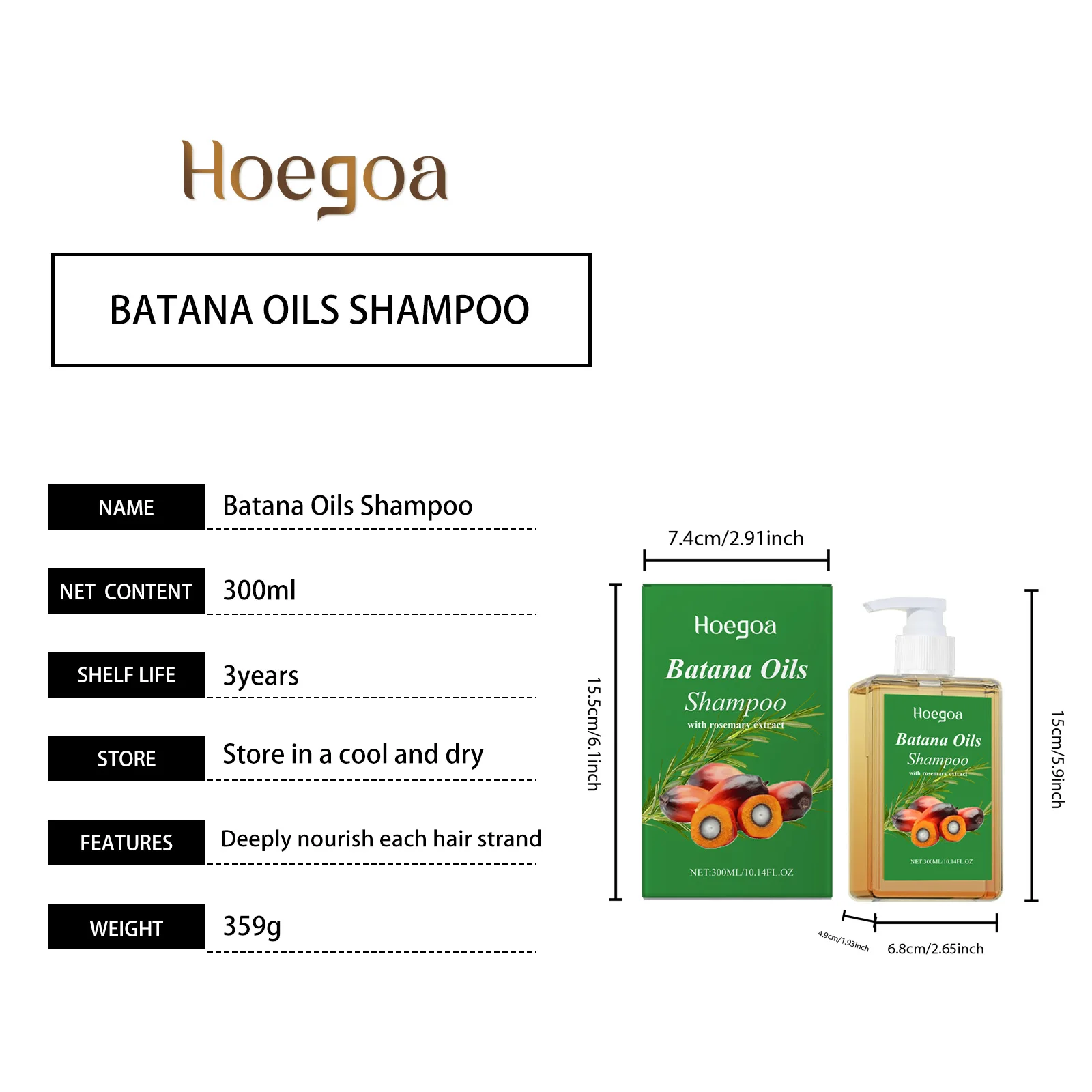 100/300ml Batana Oil & Rosemary Hair Care Shampoo Deep Nourishing Scalp Remove Dandruff Strengthens Hair for Shiny Shampoo Hair