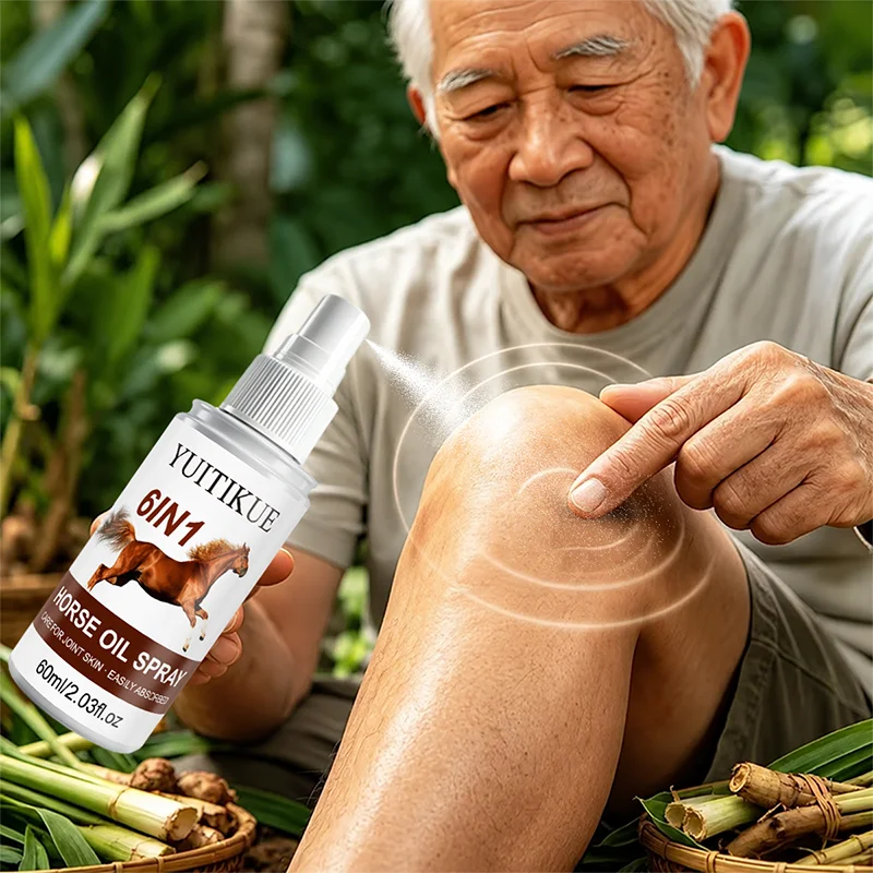 YUITIKUE 60ml 6 In 1 Horse Oil Joint Care Spray Easily Absorbed Soothing Mist For Knee Shoulder Neck Back Body Skin Care