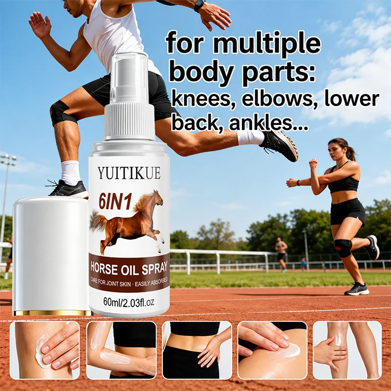 YUITIKUE 60ml 6 In 1 Horse Oil Joint Care Spray Easily Absorbed Soothing Mist For Knee Shoulder Neck Back Body Skin Care