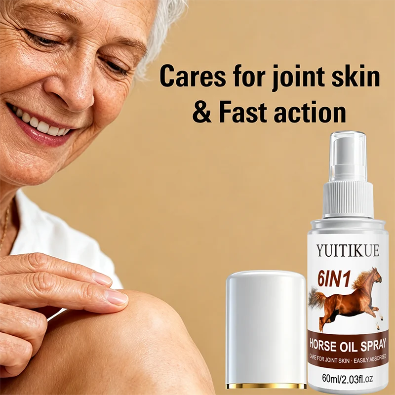 YUITIKUE 60ml 6 In 1 Horse Oil Joint Care Spray Easily Absorbed Soothing Mist For Knee Shoulder Neck Back Body Skin Care