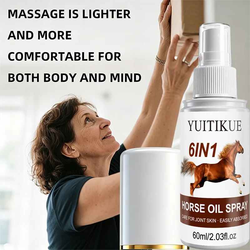YUITIKUE 60ml 6 In 1 Horse Oil Joint Care Spray Easily Absorbed Soothing Mist For Knee Shoulder Neck Back Body Skin Care