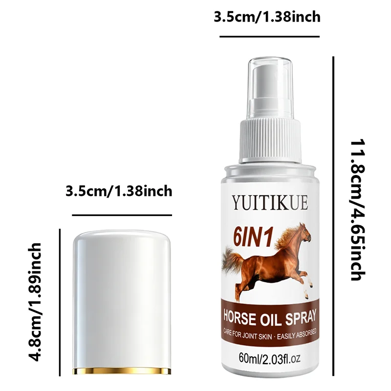 YUITIKUE 60ml 6 In 1 Horse Oil Joint Care Spray Easily Absorbed Soothing Mist For Knee Shoulder Neck Back Body Skin Care