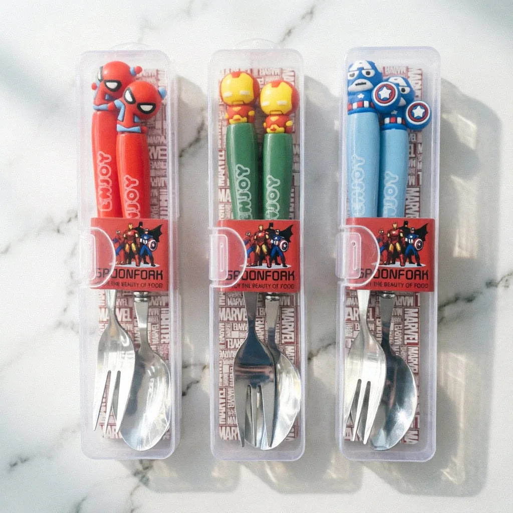 2026 NEW Cool Hero Cutlery Captain Cartoon Fork Spoon Set Storage Box Tableware Birthday Christmas Gift For Fans Theme Party