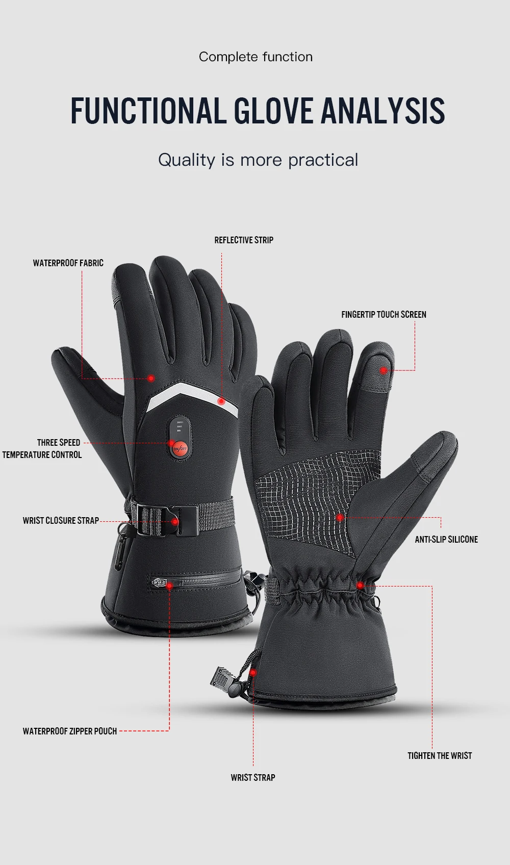 Electric Heated Gloves Motorcycle Winter Moto Heated Gloves Warm Waterproof Rechargeable Heating Thermal Gloves For Snowmobile
