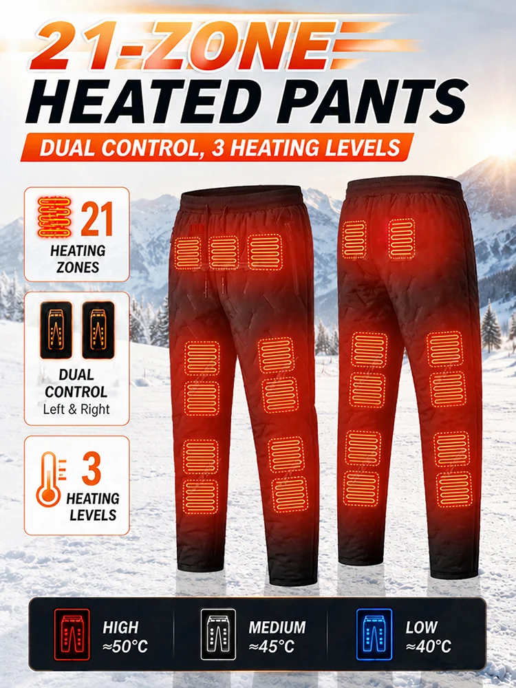 Winter Heated Pants with 22-Zone Heating Dual Control 3-Temperature Settings Ideal for Skiing And Cold Weather Work Casual Wear