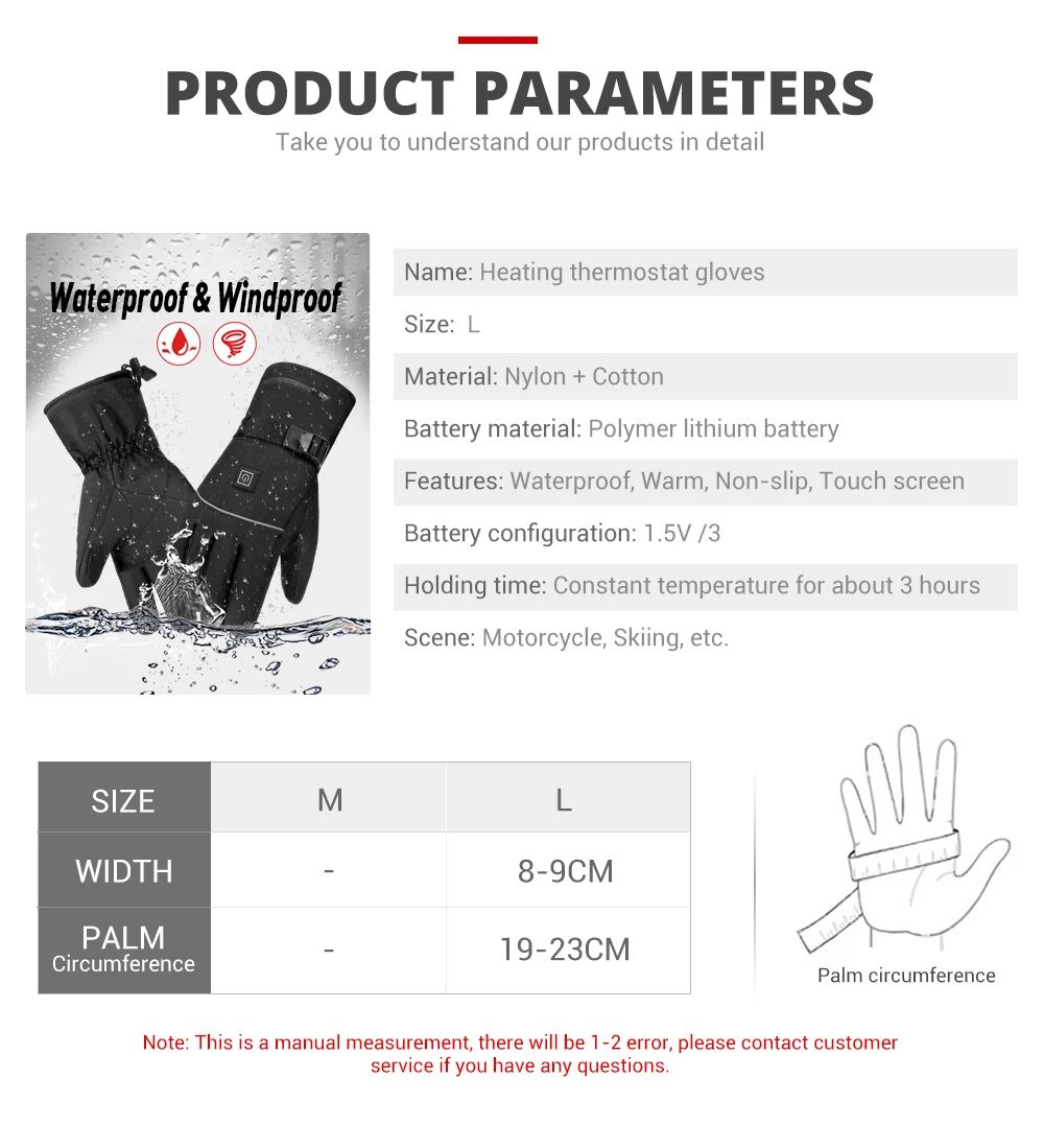 Winter Heated Gloves Men Women Thermal Motorcycle Heated Gloves for Snowmobile Windbreak Riding Warm Hand Gloves Warm Waterproof