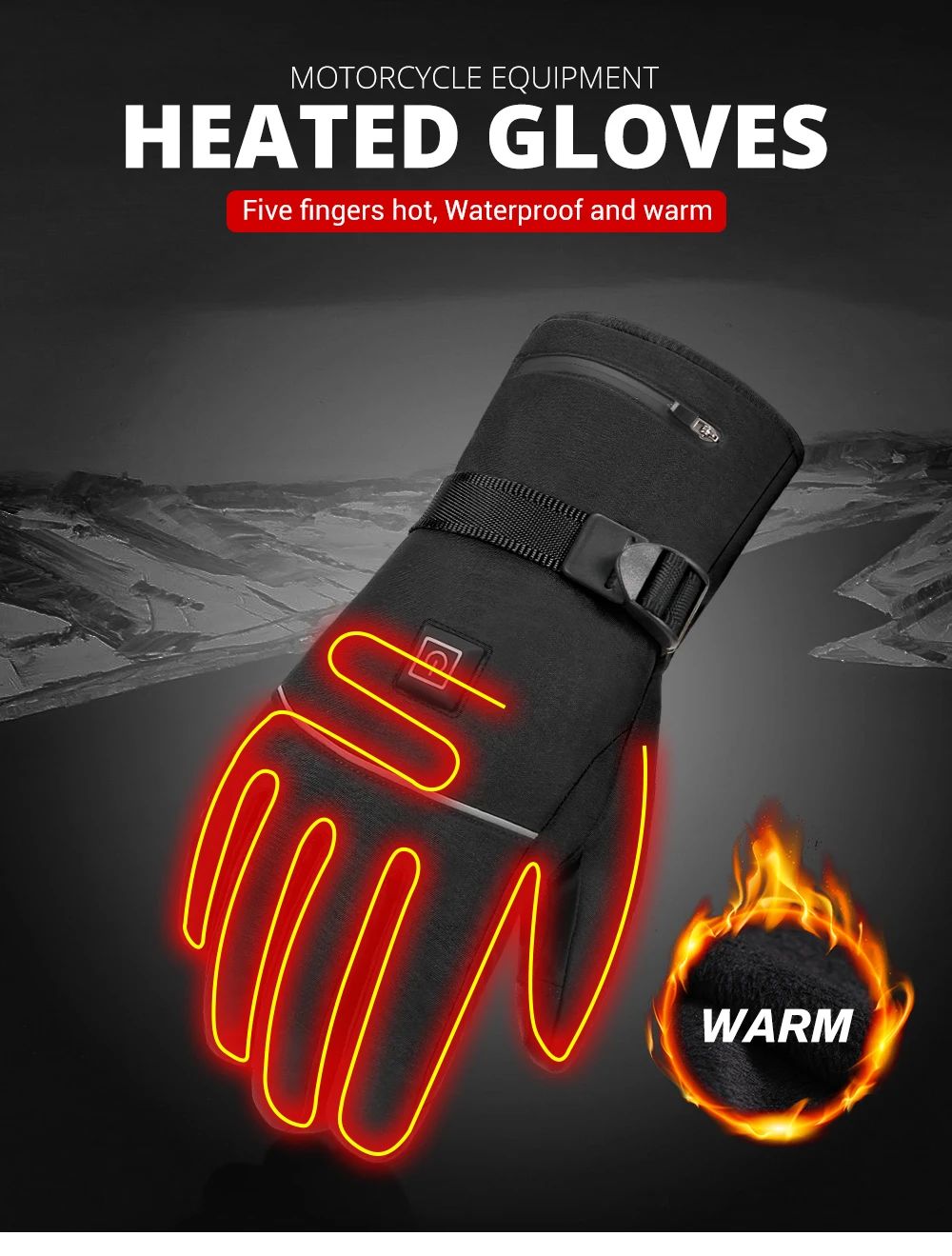 Winter Heated Gloves Men Women Thermal Motorcycle Heated Gloves for Snowmobile Windbreak Riding Warm Hand Gloves Warm Waterproof