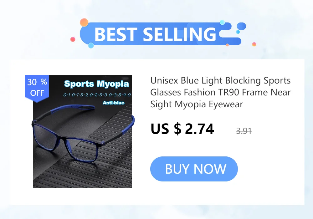 Unisex Blue Light Blocking Sports Glasses Fashion TR90 Frame Near Sight Myopia Eyewear Transparent Eyeglasses for Men Women
