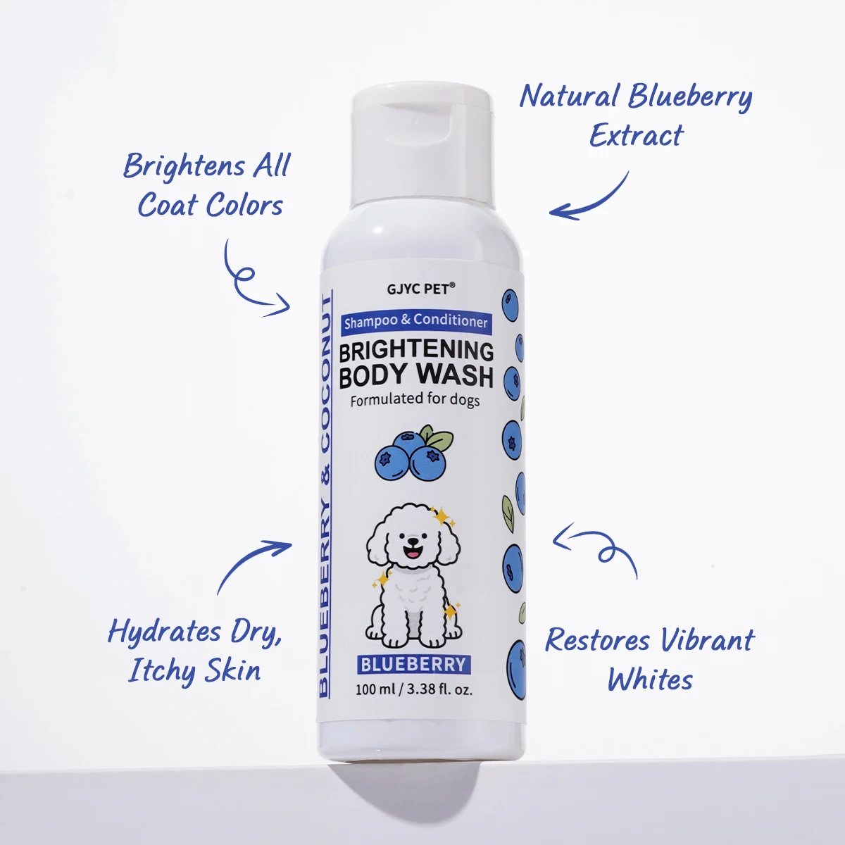 Professional Dog Whitening Shampoo Blueberry Brightening Formula Enhances Fur Shine Softness Pet Grooming Care